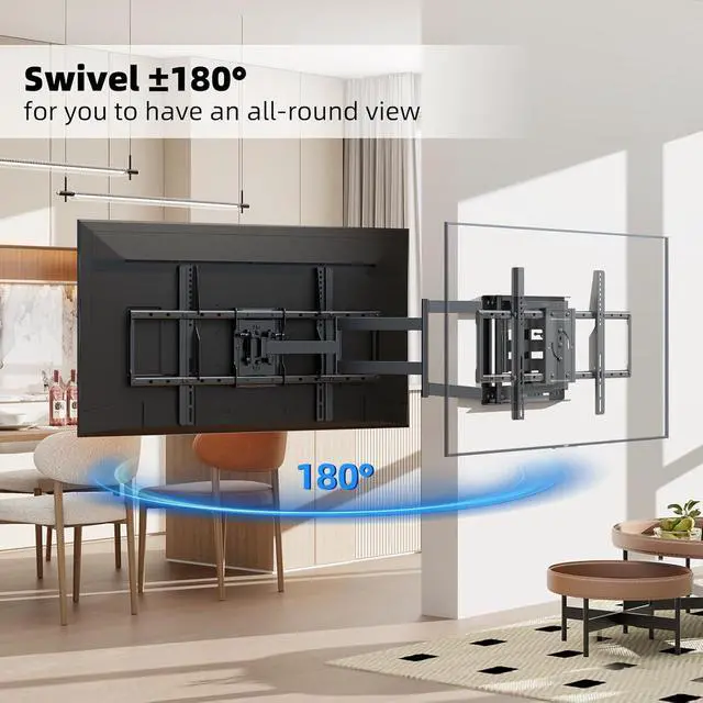 Alt view image 3 of 7 - Long Arm TV Wall Mount for 37-75 Inch TVs | 180°Swivel and Tilt +5/-20° Level Adjustment Rotates 90° Long Extension 36.4 Max Hold up 132LBS Max VESA 600x400mm