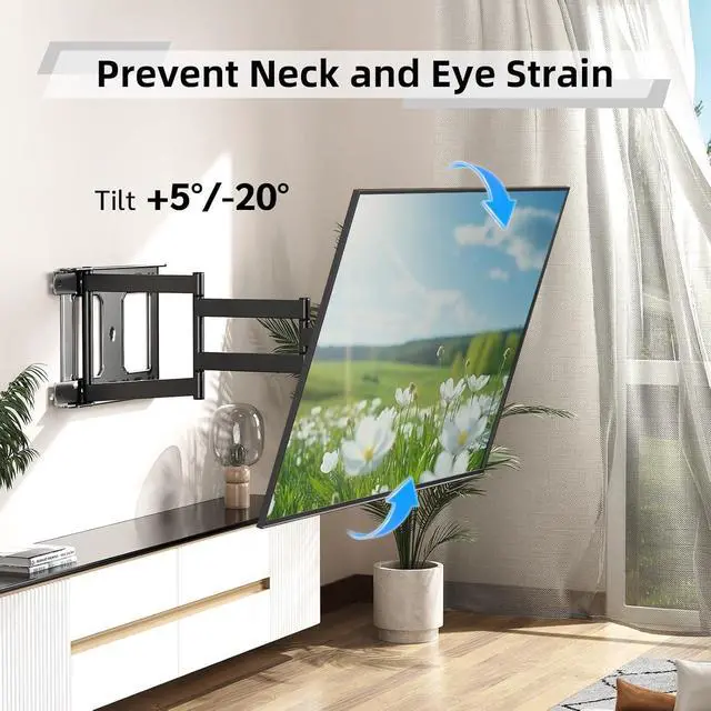 Alt view image 7 of 7 - Long Arm TV Wall Mount for 37-75 Inch TVs | 180°Swivel and Tilt +5/-20° Level Adjustment Rotates 90° Long Extension 36.4 Max Hold up 132LBS Max VESA 600x400mm