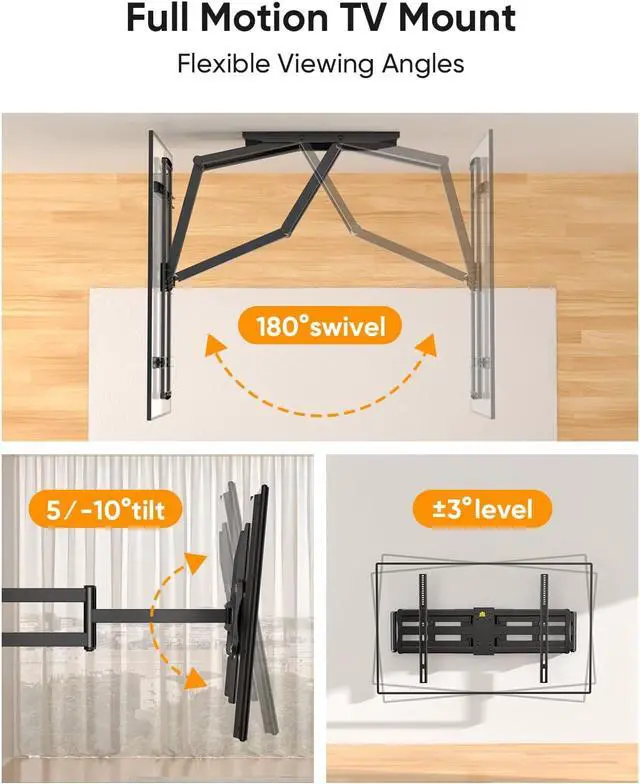 Alt view image 5 of 7 - Heavy Duty XXL Full Motion TV Wall Mount for 55-120 inch Extra Large TVs 98 100 Holds 275 lbs Max VESA 900x600 42.9 Extension Long Arm TV Mount Swivel Tilt Preassembled 16-24 Studs