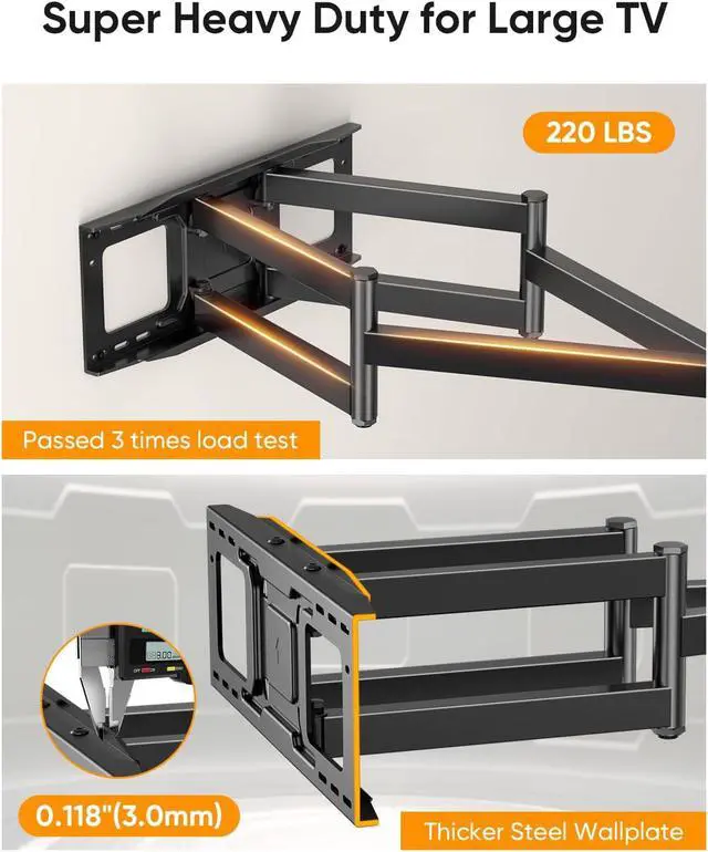 Alt view image 7 of 7 - Heavy Duty XXL Full Motion TV Wall Mount for 55-120 inch Extra Large TVs 98 100 Holds 275 lbs Max VESA 900x600 42.9 Extension Long Arm TV Mount Swivel Tilt Preassembled 16-24 Studs