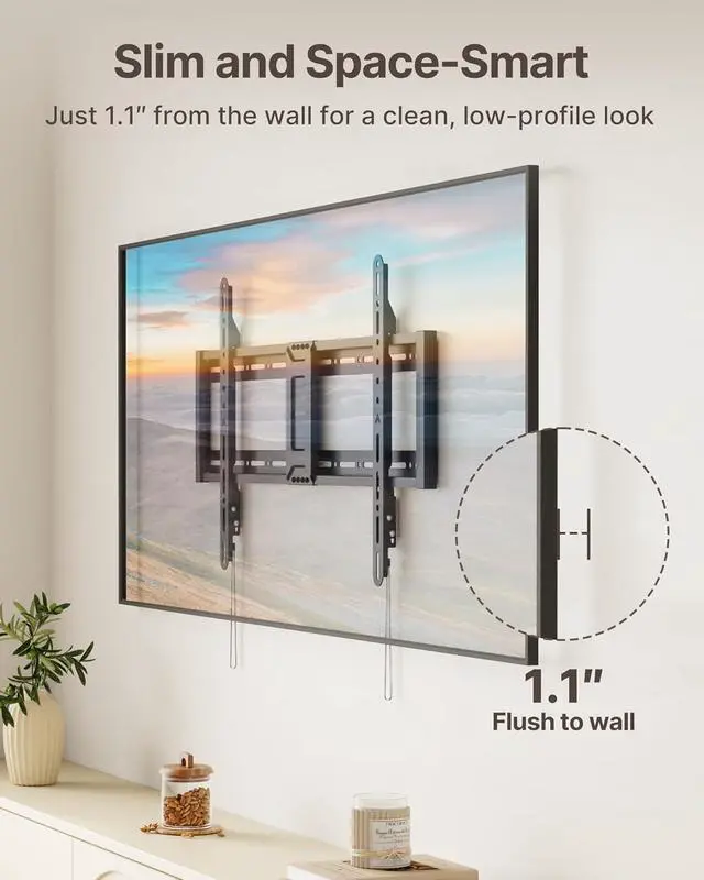 Alt view image 4 of 7 - Heavy Duty Fixed TV Wall Mount for 4395 Inch TVs 200lbs Capacity | 1.1 Ultra Slim Low Profile Bracket Max VESA 800x400mm Fits 16/18/24/32 Studs 4X Load Tested Secure Space-Saving