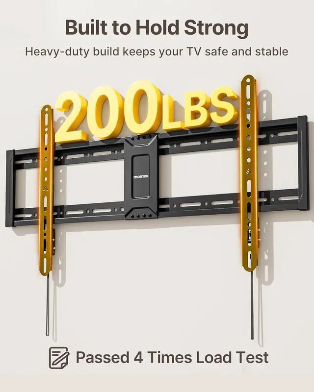 Alt view image 3 of 7 - Heavy Duty Fixed TV Wall Mount for 4395 Inch TVs 200lbs Capacity | 1.1 Ultra Slim Low Profile Bracket Max VESA 800x400mm Fits 16/18/24/32 Studs 4X Load Tested Secure Space-Saving