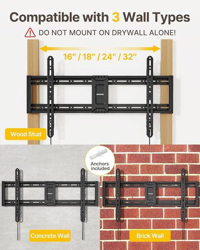 Alt view image 6 of 7 - Heavy Duty Fixed TV Wall Mount for 4395 Inch TVs 200lbs Capacity | 1.1 Ultra Slim Low Profile Bracket Max VESA 800x400mm Fits 16/18/24/32 Studs 4X Load Tested Secure Space-Saving