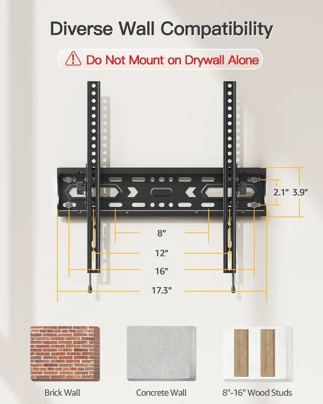 Alt view image 6 of 7 - Tilting TV Wall Mount for 26-60 TVs Max VESA 400x400 99 Lbs Load | Low profile slim design adjustable tilt knob easy installation compatible with 12 and 16 inch wall studs