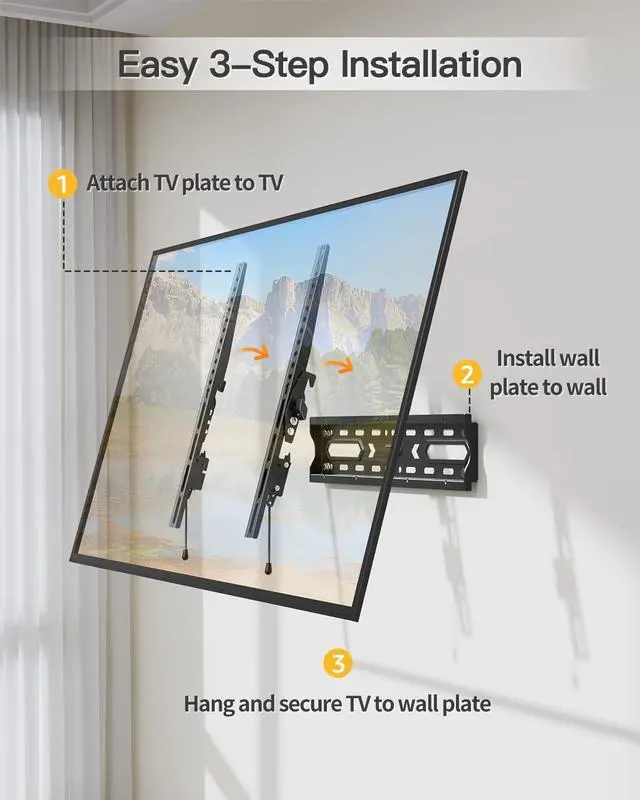 Alt view image 7 of 7 - Tilting TV Wall Mount for 26-60 TVs Max VESA 400x400 99 Lbs Load | Low profile slim design adjustable tilt knob easy installation compatible with 12 and 16 inch wall studs