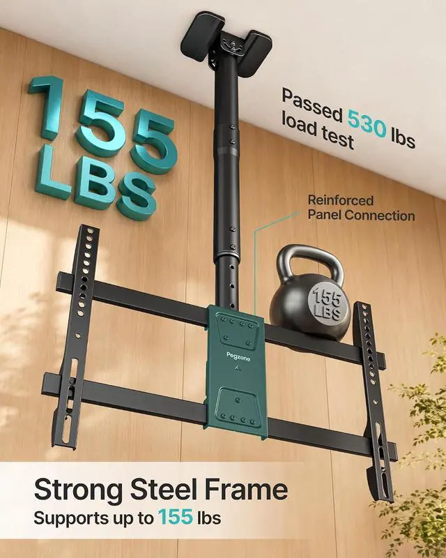 Alt view image 2 of 7 - Ceiling TV Mount for 43-86 Inch TVs 19.1-36.4 Height Adjustable | Holds 155lbs Full Motion TV Ceiling Mount for Flat & Sloped Ceilings Hanging TV Bracket with Swivel Tilt Max VESA 600x400