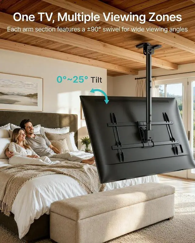 Alt view image 5 of 7 - Ceiling TV Mount for 43-86 Inch TVs 19.1-36.4 Height Adjustable | Holds 155lbs Full Motion TV Ceiling Mount for Flat & Sloped Ceilings Hanging TV Bracket with Swivel Tilt Max VESA 600x400