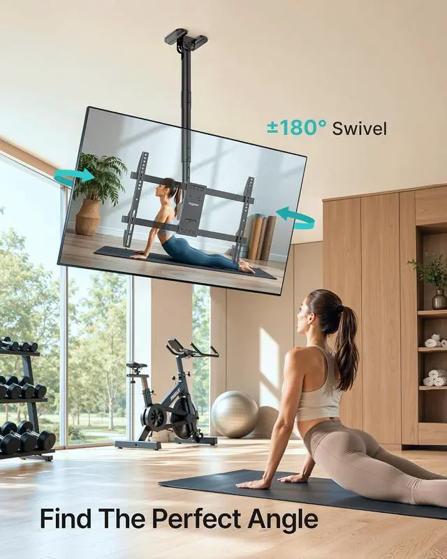 Alt view image 6 of 7 - Ceiling TV Mount for 43-86 Inch TVs 19.1-36.4 Height Adjustable | Holds 155lbs Full Motion TV Ceiling Mount for Flat & Sloped Ceilings Hanging TV Bracket with Swivel Tilt Max VESA 600x400