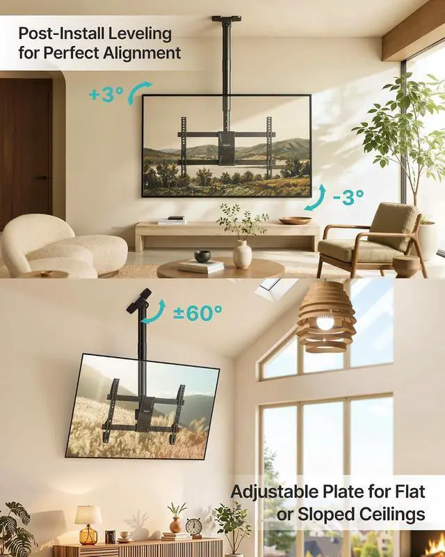 Alt view image 7 of 7 - Ceiling TV Mount for 43-86 Inch TVs 19.1-36.4 Height Adjustable | Holds 155lbs Full Motion TV Ceiling Mount for Flat & Sloped Ceilings Hanging TV Bracket with Swivel Tilt Max VESA 600x400
