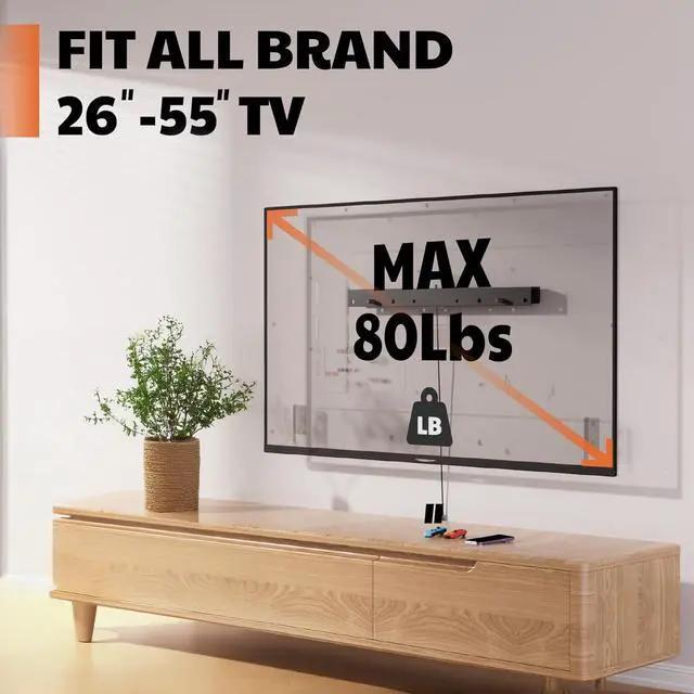 Alt view image 4 of 7 - Studless TV Wall Mount Heavy Duty Drywall TV Bracket Hanger for 26-55 inch Flat Screen TVs No Stud NO Drill No Anchors Easy Install with All Hardware Included