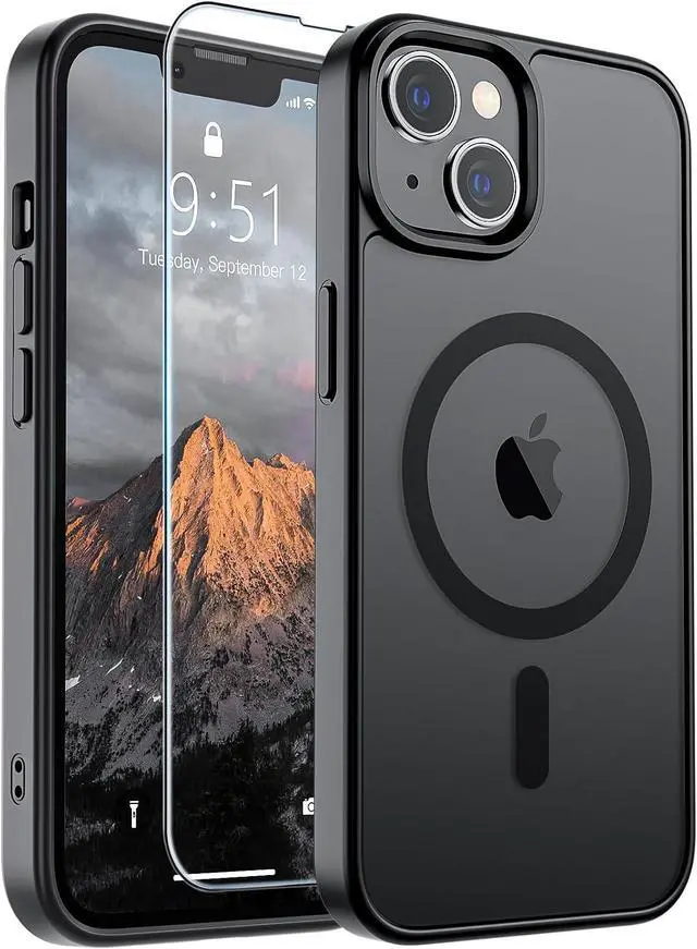 Main image of Magnetic for iPhone 13 Case/iPhone 14 Case Black | With Screen Protector Translucent Matte Compatible with MagSafe Military Grade Drop Proof Rugged Shockproof Protective