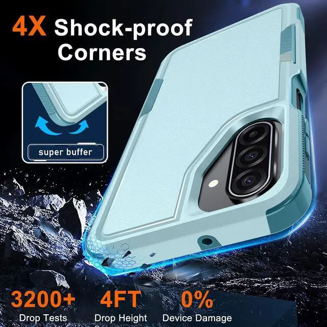 Alt view image 3 of 7 - Case for Galaxy A17 5G Phone with Screen Protector Mint Green | Military Grade Heavy Duty Shockproof Phone Case with Camera Lens Cover+Wrist Lanyard Strap for Sam A17
