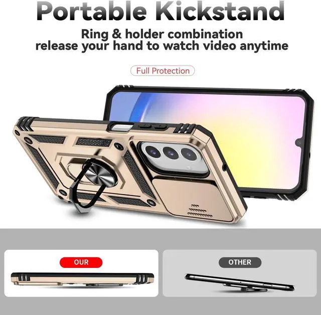 Alt view image 5 of 7 - for Galaxy A17 5G Phone Case with HD Screen Protector & Camera Lens Cover 16 FT Military Grade Drop Protection Magnetic Kickstand Protective Phone Case for Galaxy A17 5G Gold