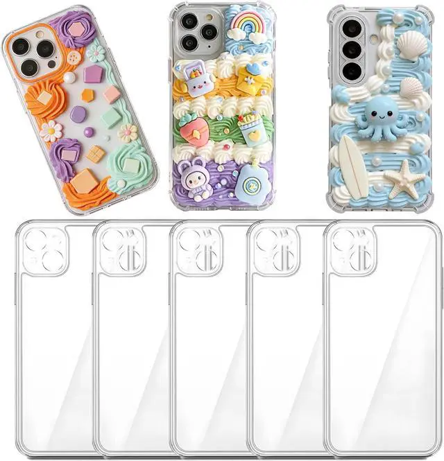 Main image of 5 Pack Phone Junk Case for iPhone 13 14 15 16 17 Pro Max Plus DIY Decorative Clear Crystal Transparent Cases for Custom Design (for iPhone 13)