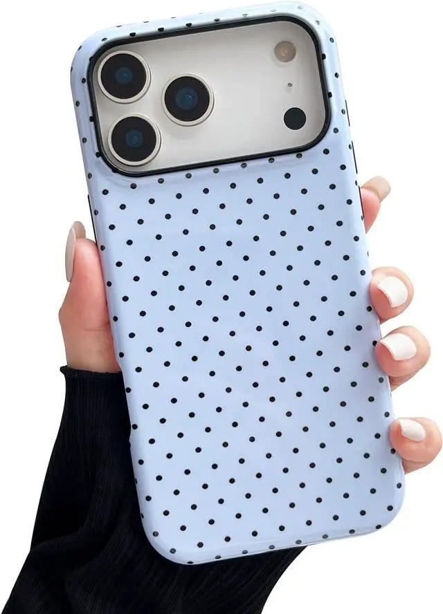 Main image of Compatible with iPhone 17 Pro Case Fashion Cute Polka Dot Pattern Aesthetic Design for Women Soft TPU and Hard Back Shockproof Phone Case for iPhone 17 Pro 6.3 inch Blue