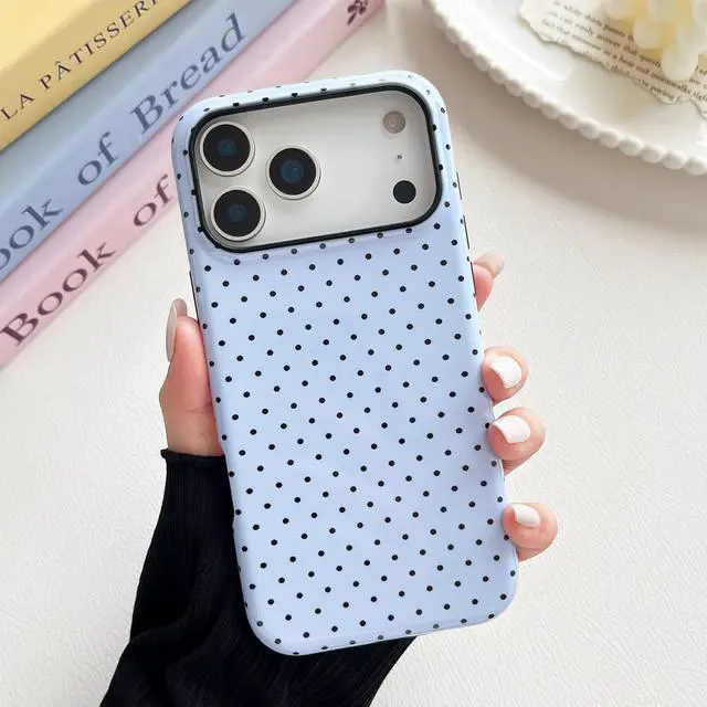 Alt view image 3 of 7 - Compatible with iPhone 17 Pro Case Fashion Cute Polka Dot Pattern Aesthetic Design for Women Soft TPU and Hard Back Shockproof Phone Case for iPhone 17 Pro 6.3 inch Blue