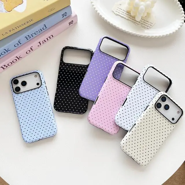Alt view image 2 of 7 - Compatible with iPhone 17 Pro Case Fashion Cute Polka Dot Pattern Aesthetic Design for Women Soft TPU and Hard Back Shockproof Phone Case for iPhone 17 Pro 6.3 inch Blue