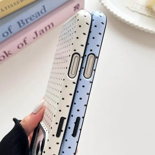 Alt view image 6 of 7 - Compatible with iPhone 17 Pro Case Fashion Cute Polka Dot Pattern Aesthetic Design for Women Soft TPU and Hard Back Shockproof Phone Case for iPhone 17 Pro 6.3 inch Blue