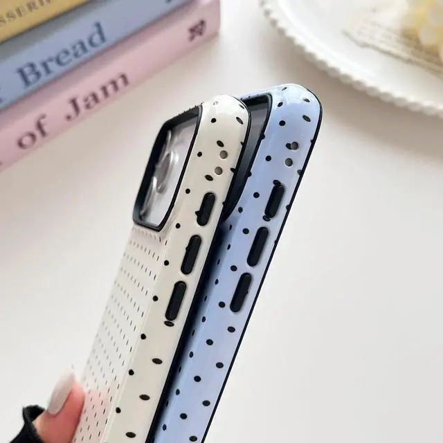 Alt view image 7 of 7 - Compatible with iPhone 17 Pro Case Fashion Cute Polka Dot Pattern Aesthetic Design for Women Soft TPU and Hard Back Shockproof Phone Case for iPhone 17 Pro 6.3 inch Blue