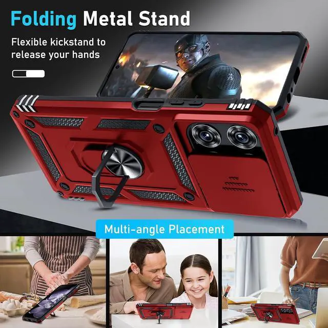 Alt view image 2 of 7 - for Moto G 2026/2025 Case Moto G Play 2026 Case Built in Slide Camera Cover | with Tempered Glass Screen Protector+Finger Ring Holder Kickstand Heavy Duty Shockproof Full Body Phone Cover Red