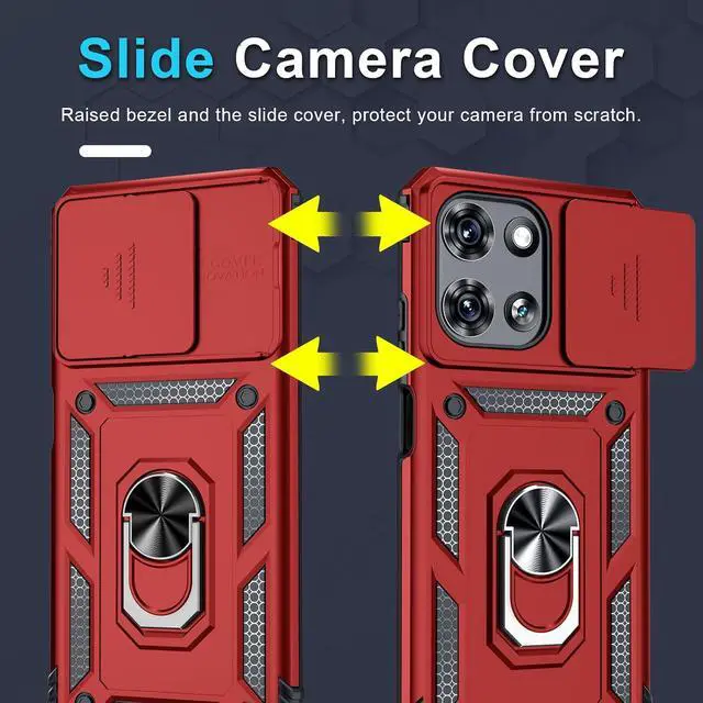 Alt view image 3 of 7 - for Moto G 2026/2025 Case Moto G Play 2026 Case Built in Slide Camera Cover | with Tempered Glass Screen Protector+Finger Ring Holder Kickstand Heavy Duty Shockproof Full Body Phone Cover Red