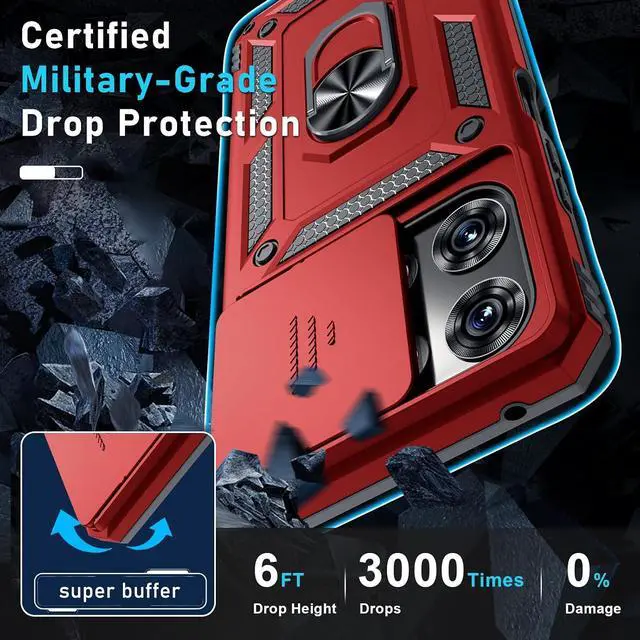 Alt view image 5 of 7 - for Moto G 2026/2025 Case Moto G Play 2026 Case Built in Slide Camera Cover | with Tempered Glass Screen Protector+Finger Ring Holder Kickstand Heavy Duty Shockproof Full Body Phone Cover Red
