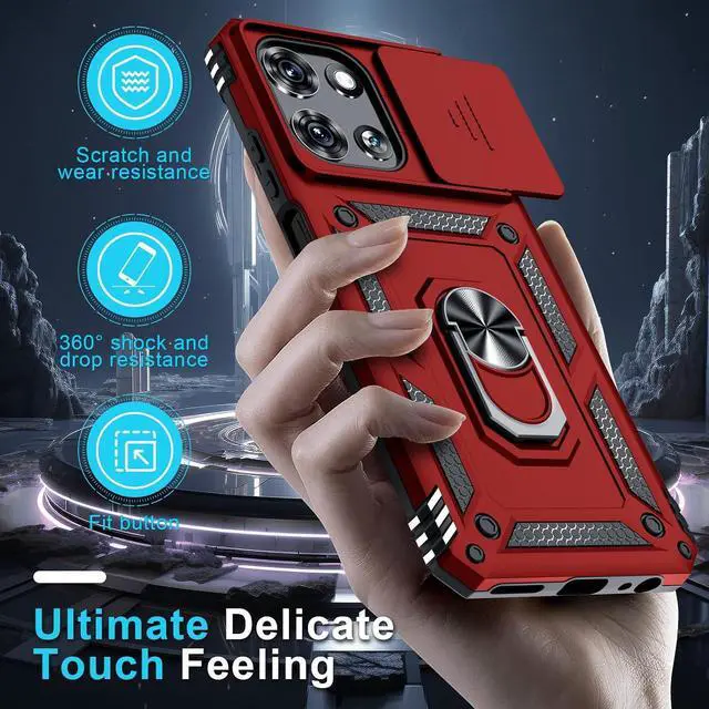 Alt view image 7 of 7 - for Moto G 2026/2025 Case Moto G Play 2026 Case Built in Slide Camera Cover | with Tempered Glass Screen Protector+Finger Ring Holder Kickstand Heavy Duty Shockproof Full Body Phone Cover Red