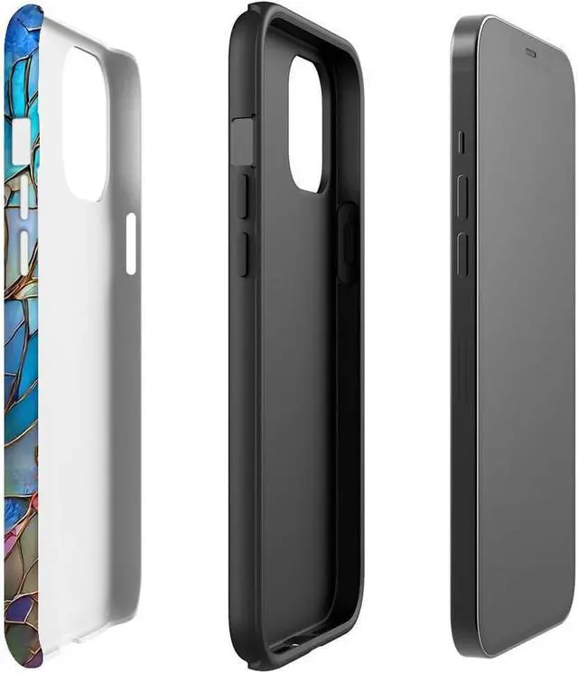 Alt view image 3 of 6 - Case for iPhone 14 for iPhone 13 Stained Glass Bloom Flower Phone Case Drop Resistant Glossy 2 in 1 Solid Dual-Layer Cover for Girl Women