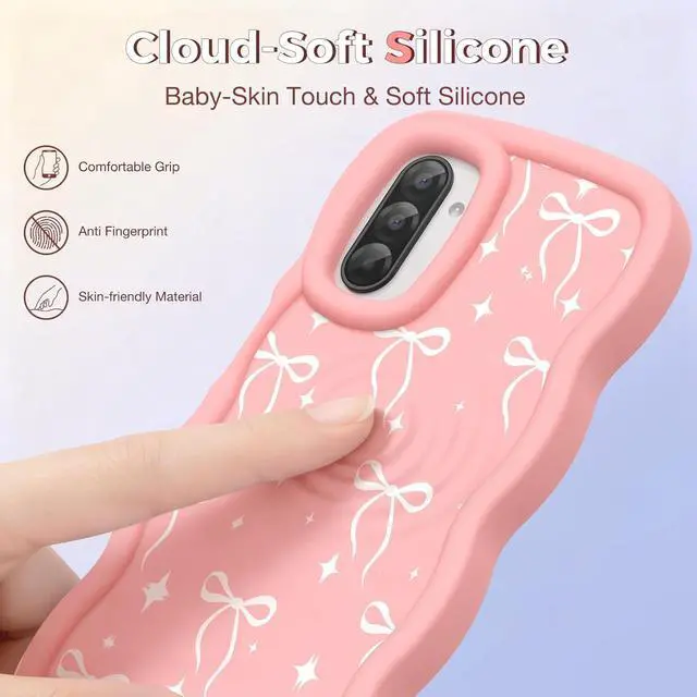 Alt view image 2 of 7 - Compatible with Galaxy A17 5G Case for Women Girls Curly Wavy Frame with Cute Pattern Aesthetic Slim Soft Silicone TPU Bumper Shockproof Phone Case for A17 - Bowknot Star