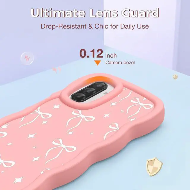 Alt view image 3 of 7 - Compatible with Galaxy A17 5G Case for Women Girls Curly Wavy Frame with Cute Pattern Aesthetic Slim Soft Silicone TPU Bumper Shockproof Phone Case for A17 - Bowknot Star