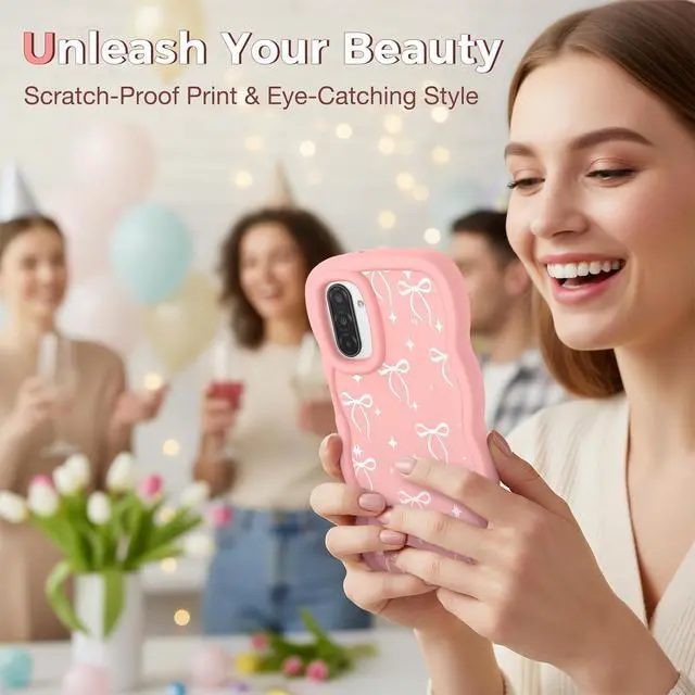 Alt view image 6 of 7 - Compatible with Galaxy A17 5G Case for Women Girls Curly Wavy Frame with Cute Pattern Aesthetic Slim Soft Silicone TPU Bumper Shockproof Phone Case for A17 - Bowknot Star