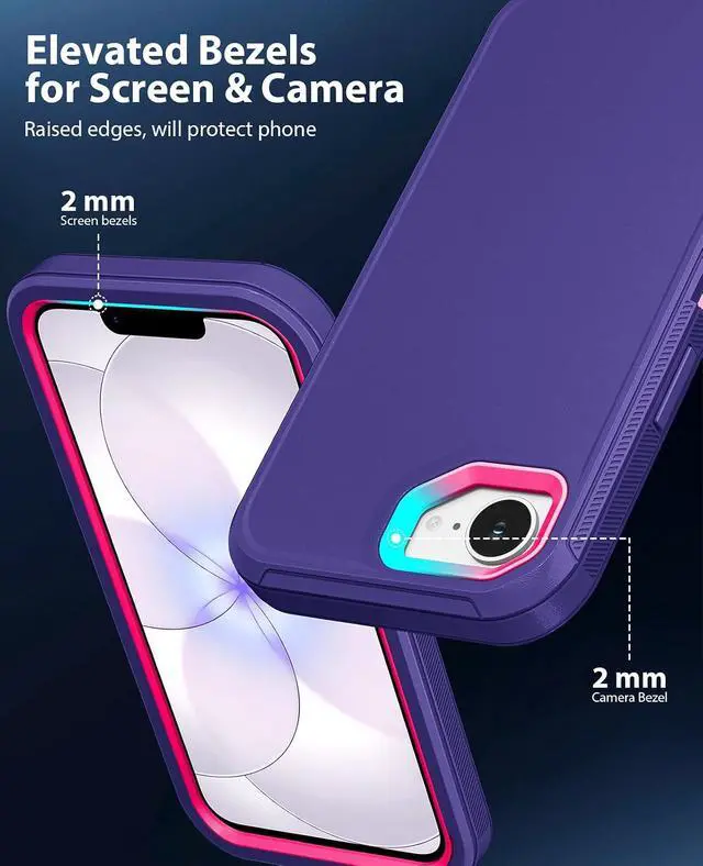 Alt view image 4 of 7 - for iPhone 17e 5G Case Heavy Duty & Rugged Shockproof Purple/Rose | Dual-Layer Armor Back Cover Dustproof Scratch Resistant Anti-Slip Grip Case for iPhone 17e for Outdoor Work Travel Daily Use