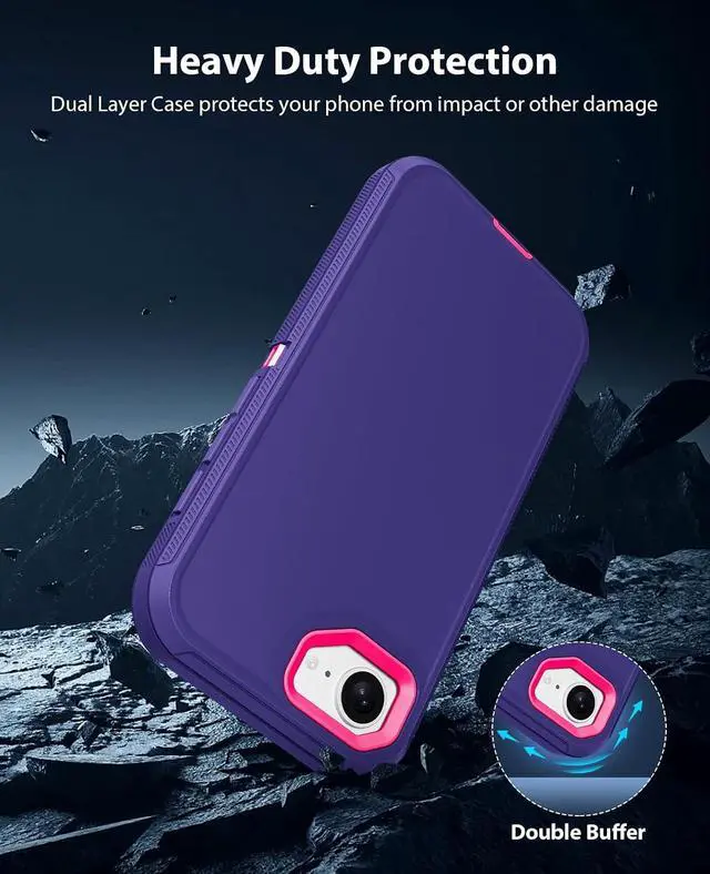 Alt view image 3 of 7 - for iPhone 17e 5G Case Heavy Duty & Rugged Shockproof Purple/Rose | Dual-Layer Armor Back Cover Dustproof Scratch Resistant Anti-Slip Grip Case for iPhone 17e for Outdoor Work Travel Daily Use