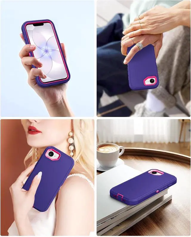 Alt view image 7 of 7 - for iPhone 17e 5G Case Heavy Duty & Rugged Shockproof Purple/Rose | Dual-Layer Armor Back Cover Dustproof Scratch Resistant Anti-Slip Grip Case for iPhone 17e for Outdoor Work Travel Daily Use