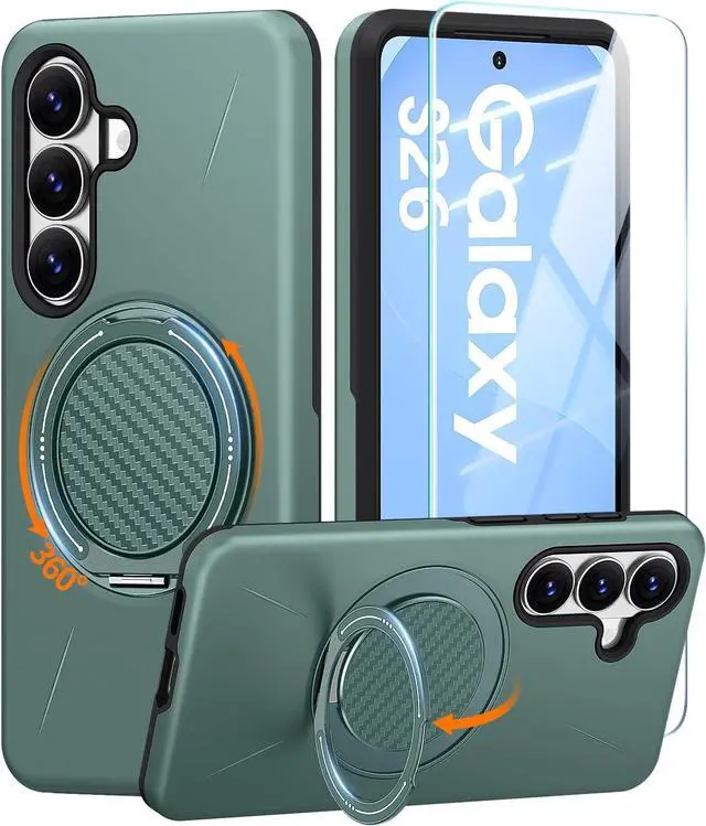 Main image of for Galaxy S26 Case with Ring Stand Shockproof Phone Case | Kickstand Holder Dual Layer Protective Cover Screen Protector Magnetic Accessory Friendly S26 Phone Case Green