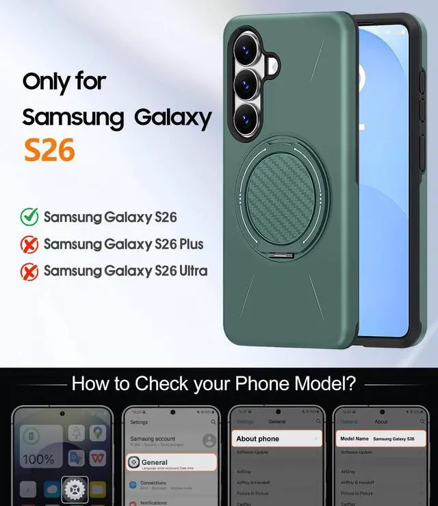 Alt view image 2 of 7 - for Galaxy S26 Case with Ring Stand Shockproof Phone Case | Kickstand Holder Dual Layer Protective Cover Screen Protector Magnetic Accessory Friendly S26 Phone Case Green