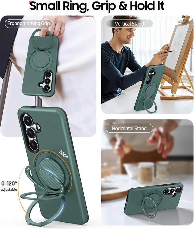Alt view image 3 of 7 - for Galaxy S26 Case with Ring Stand Shockproof Phone Case | Kickstand Holder Dual Layer Protective Cover Screen Protector Magnetic Accessory Friendly S26 Phone Case Green