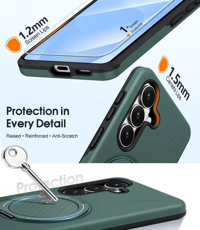 Alt view image 5 of 7 - for Galaxy S26 Case with Ring Stand Shockproof Phone Case | Kickstand Holder Dual Layer Protective Cover Screen Protector Magnetic Accessory Friendly S26 Phone Case Green