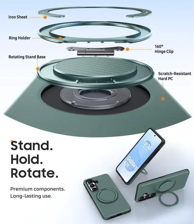 Alt view image 7 of 7 - for Galaxy S26 Case with Ring Stand Shockproof Phone Case | Kickstand Holder Dual Layer Protective Cover Screen Protector Magnetic Accessory Friendly S26 Phone Case Green