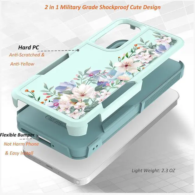 Alt view image 6 of 7 - for Galaxy A35/A55 5G Case: Cute Flowers Floral Design for Girls Women Slim Soft TPU Bumper Shockproof Silicone Cell Phone Cover A35 A55 (Mint Green/Magnolia)