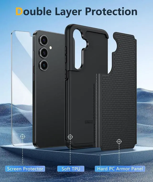 Alt view image 3 of 7 - for Galaxy S25 Phone Case: Dual Layer Non Slip Protective | With Screen Protector Shockproof Drop Protection Matte Textured Protective Cell Phone Cover for Daily Use Black
