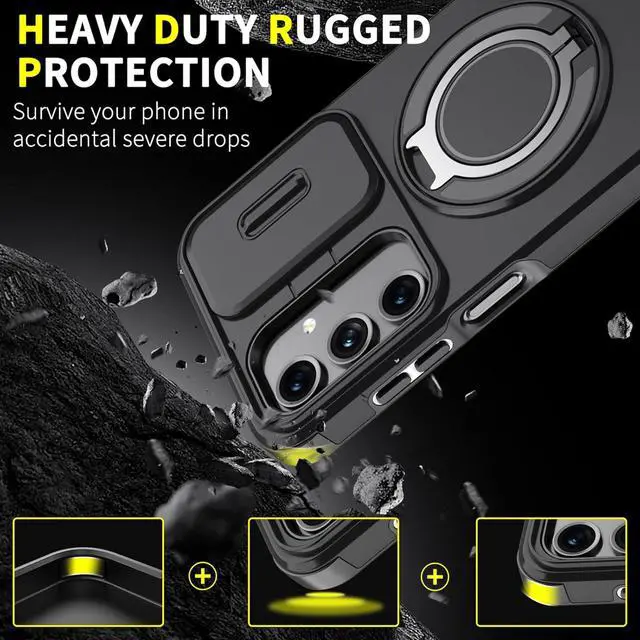 Alt view image 3 of 7 - Slide Camera Case for Galaxy A14 5G/A14 4G Case Black | With Screen Protector With Rotating Kickstand Ring 2 in1 Military Drop Shockproof Heavy Duty Protection Stand Cover