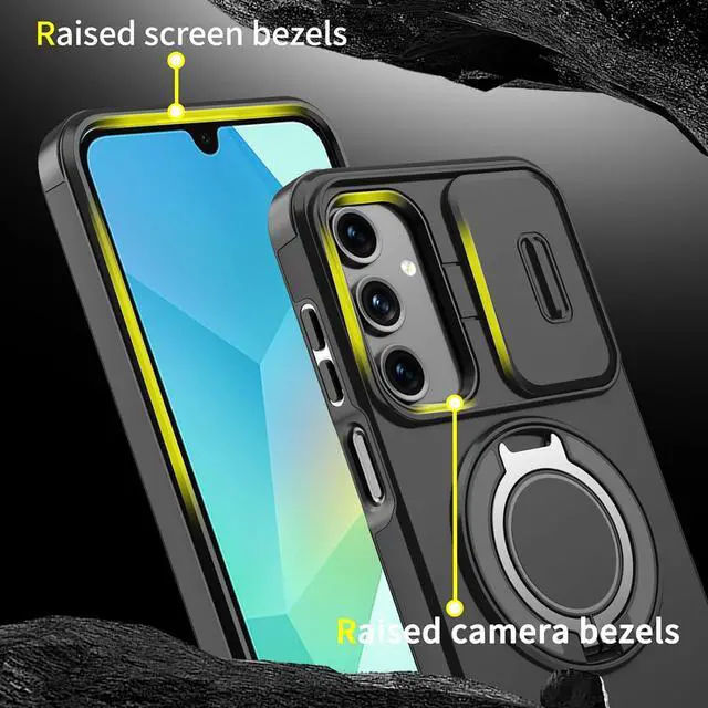 Alt view image 4 of 7 - Slide Camera Case for Galaxy A14 5G/A14 4G Case Black | With Screen Protector With Rotating Kickstand Ring 2 in1 Military Drop Shockproof Heavy Duty Protection Stand Cover