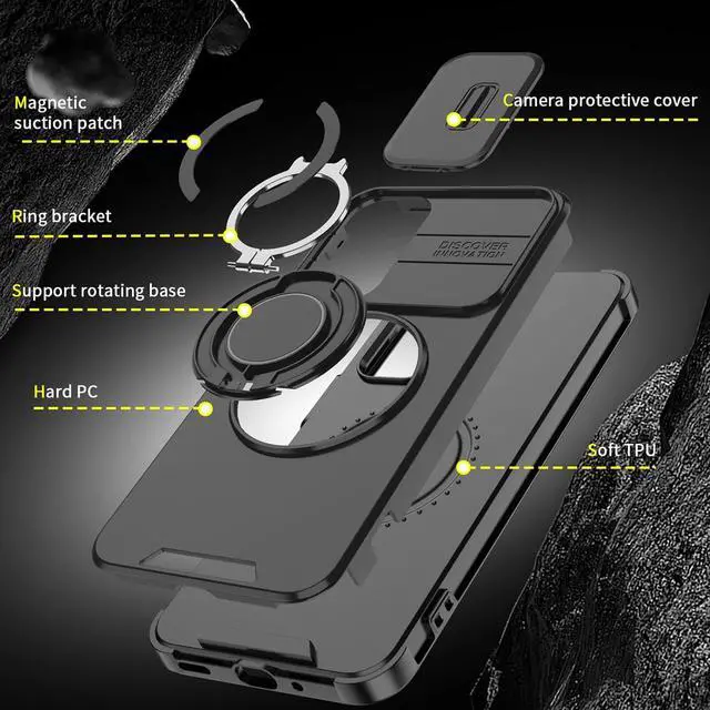 Alt view image 6 of 7 - Slide Camera Case for Galaxy A14 5G/A14 4G Case Black | With Screen Protector With Rotating Kickstand Ring 2 in1 Military Drop Shockproof Heavy Duty Protection Stand Cover