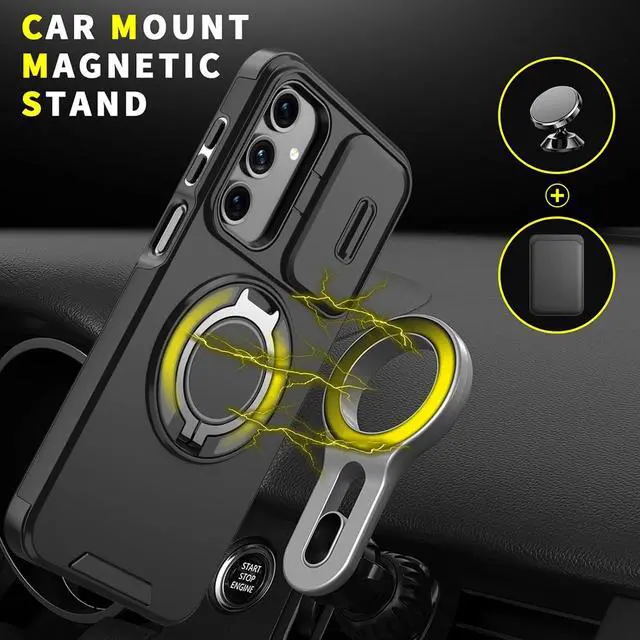 Alt view image 5 of 7 - Slide Camera Case for Galaxy A14 5G/A14 4G Case Black | With Screen Protector With Rotating Kickstand Ring 2 in1 Military Drop Shockproof Heavy Duty Protection Stand Cover