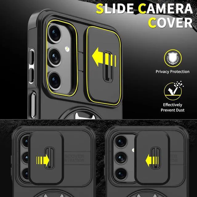 Alt view image 7 of 7 - Slide Camera Case for Galaxy A14 5G/A14 4G Case Black | With Screen Protector With Rotating Kickstand Ring 2 in1 Military Drop Shockproof Heavy Duty Protection Stand Cover