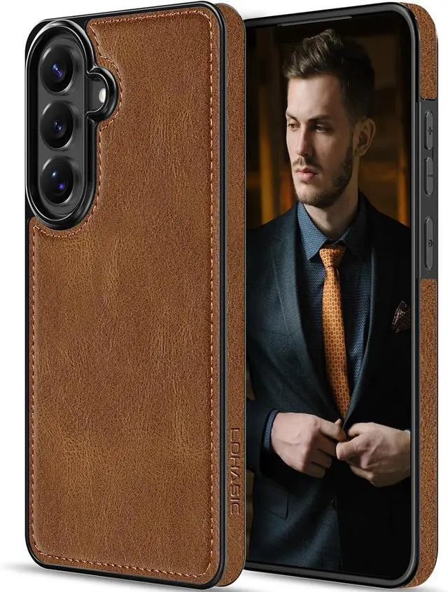 Main image of for Galaxy A57 5G Case Luxury Vintage Leather Slim Elegant Leather Coated Shockproof Protective Phone Case Compatible with Galaxy A57 5G 6.7 2026 Brown
