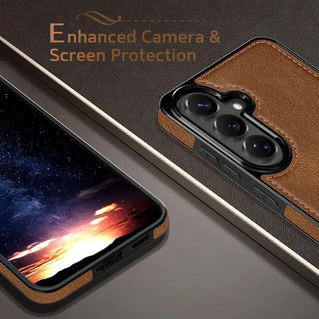 Alt view image 3 of 7 - for Galaxy A57 5G Case Luxury Vintage Leather Slim Elegant Leather Coated Shockproof Protective Phone Case Compatible with Galaxy A57 5G 6.7 2026 Brown