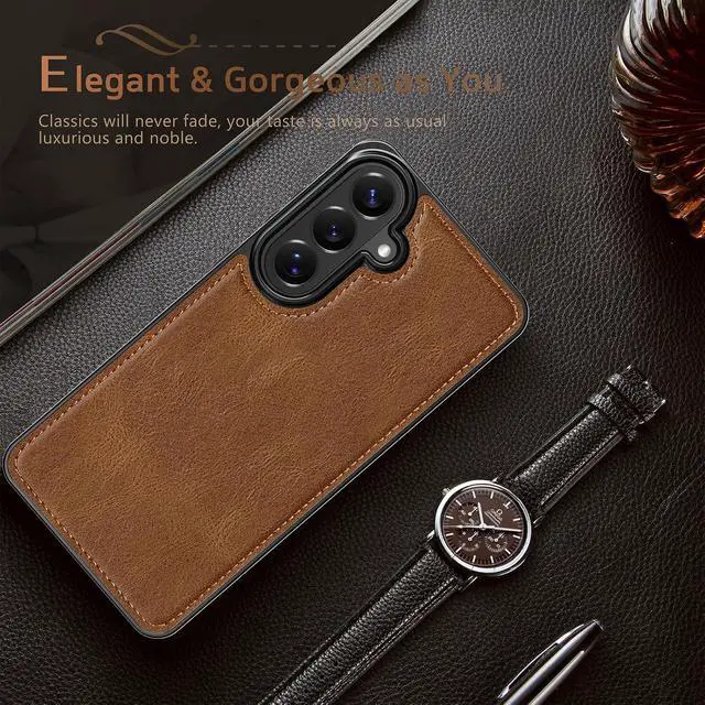 Alt view image 5 of 7 - for Galaxy A57 5G Case Luxury Vintage Leather Slim Elegant Leather Coated Shockproof Protective Phone Case Compatible with Galaxy A57 5G 6.7 2026 Brown