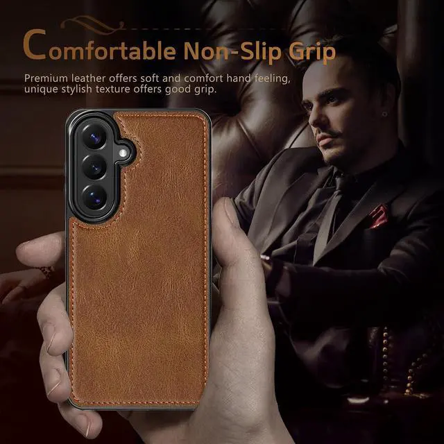Alt view image 6 of 7 - for Galaxy A57 5G Case Luxury Vintage Leather Slim Elegant Leather Coated Shockproof Protective Phone Case Compatible with Galaxy A57 5G 6.7 2026 Brown